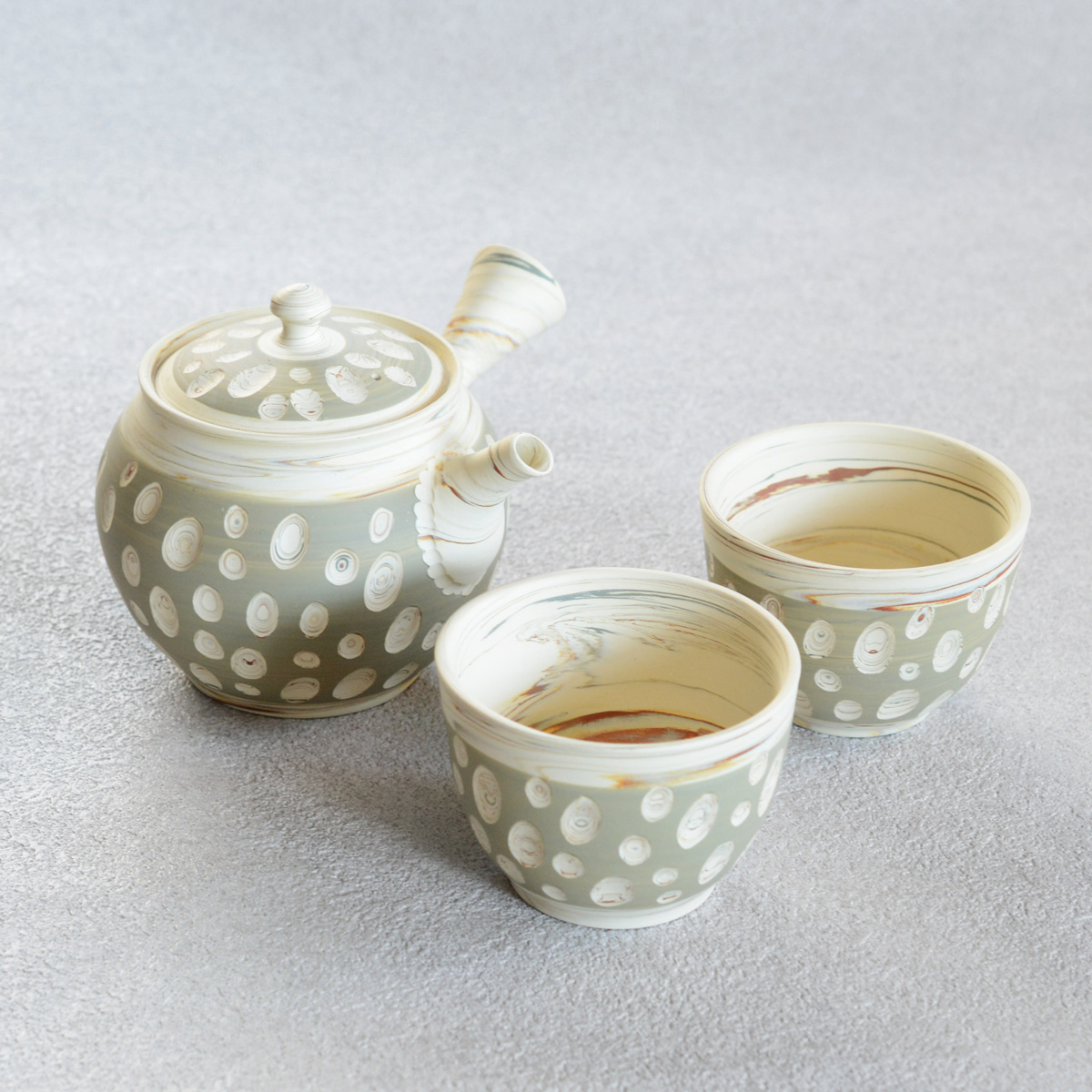 憲児白泥緑水玉3点セット 茶器＆茶道具 日本の茶器セット - Sazen Tea